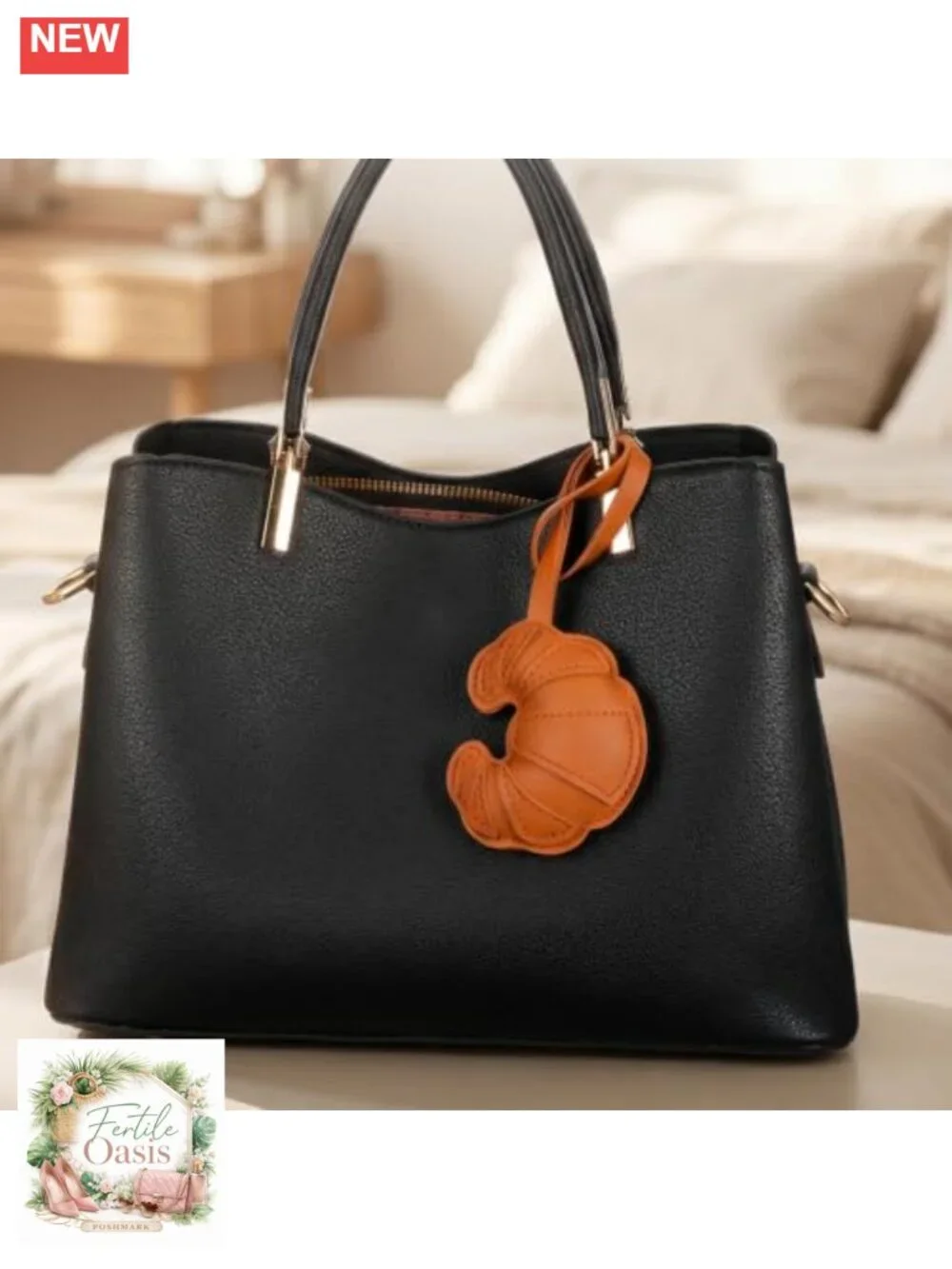 Croissant Keychain Set 2Pcs PU Leather Bag Charm Cute Pastry Purse Decor